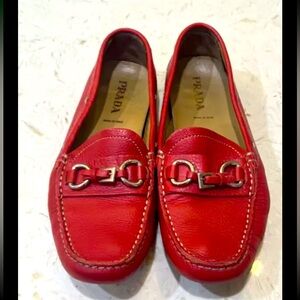 EUC Vintage Prada Red Soft Leather Loafers Size US 8 Rare